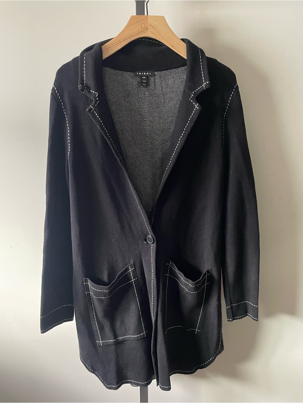 Tribal Long Cardigan Coatigan Jacket Sweater Longline Contrast Stitching Medium